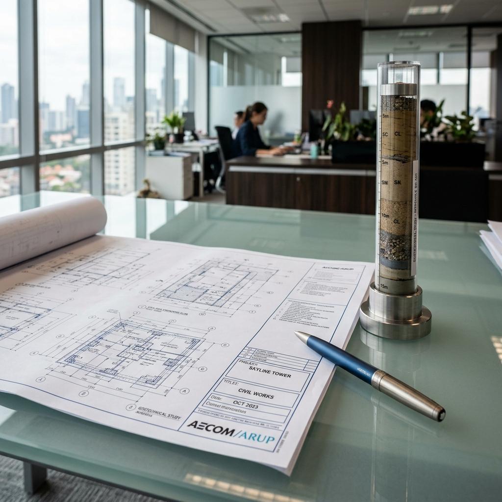 Engineering Blueprints and Geotechnical Soil Core